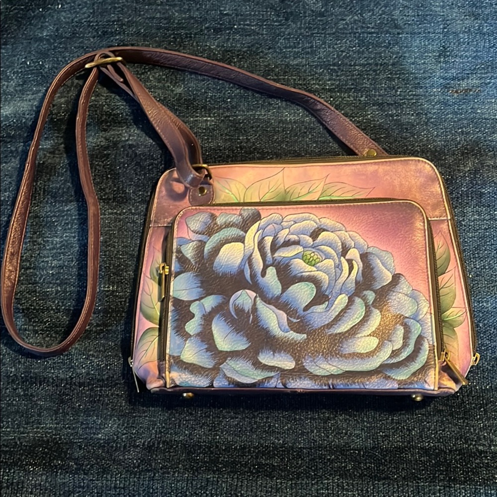 Precious peony cross body purse hand painted from Anna by Anuschka